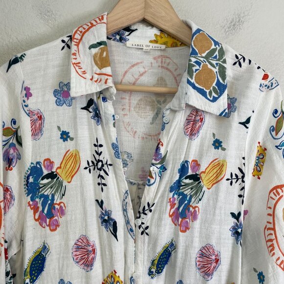 Label Of Love Womens Medium Button Up Floral Shirt Dress Linen Blend - Picture 9 of 13
